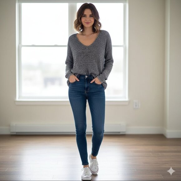 Aritzia Babaton Jarrod Sweater V-neck Long sleeve Grey Knit Heathered XXS - Picture 6 of 16